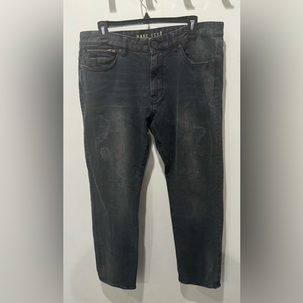 Men's Black Distressed Marc Ecko Jeans Cut & Sew - Picture 8 of 9